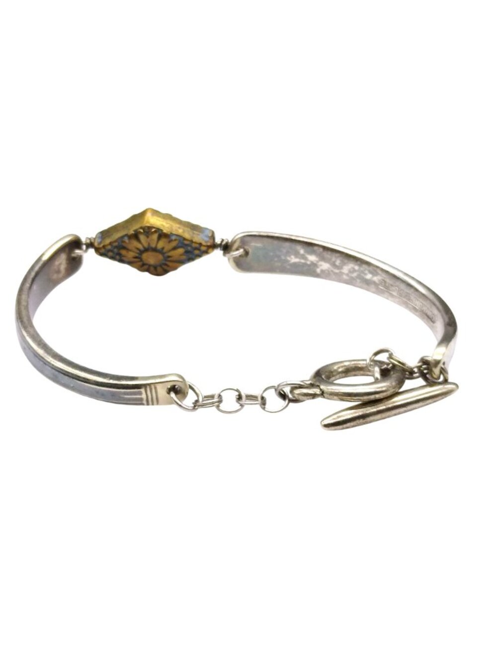 Vintage Community Silver Plate Utensil Bracelet, Upcycled Bangle with Floral - Picture 5 of 5